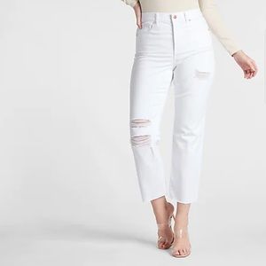 EXPRESS Super High Waisted White Ripped
Modern Straight Jeans